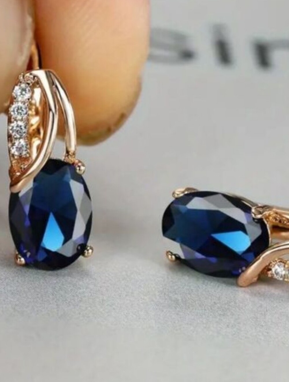 "Amber" 18k Gold Plate Deep Blue Sapphire Simulated Hoop Earrings